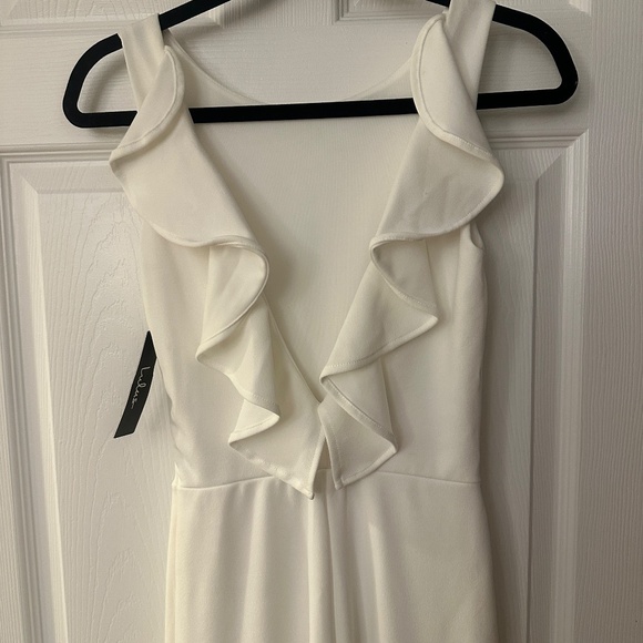 NWT Lulus White Backless Ruffle Wide Leg Jumpsuit Small | Bridal - Picture 4 of 7